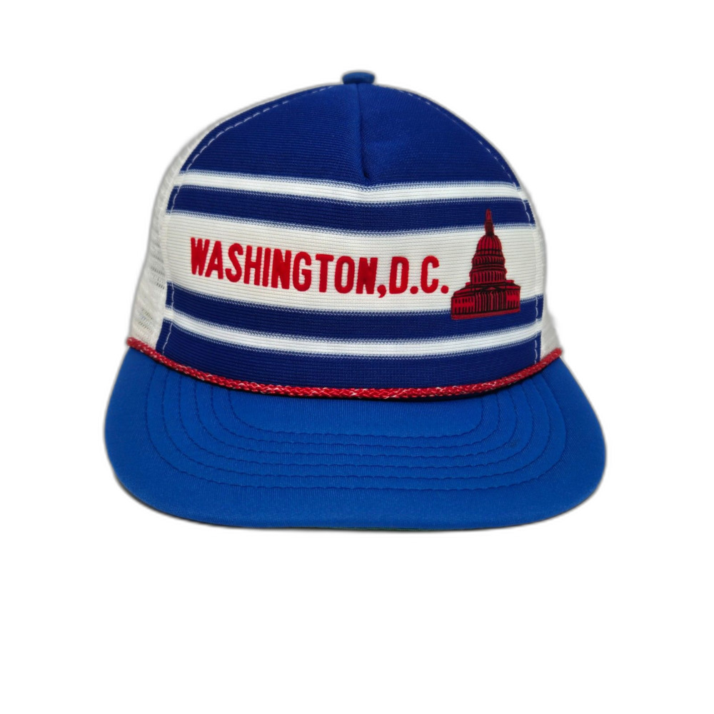 Vintage 80s Washington D.C. Capital Graphic Trucker Rope Hat | Blue / White